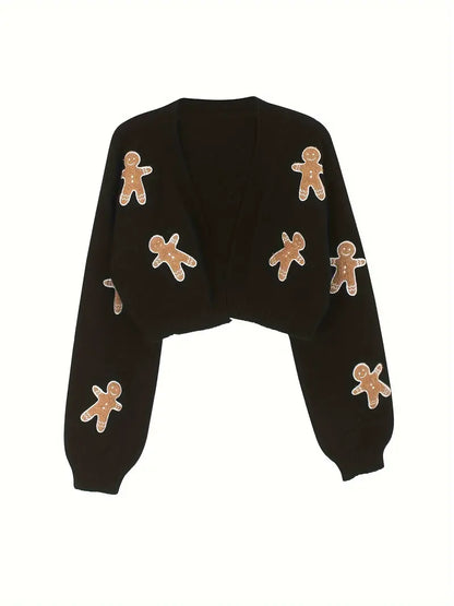 Gingerbread Man Crop Knit Cardigan