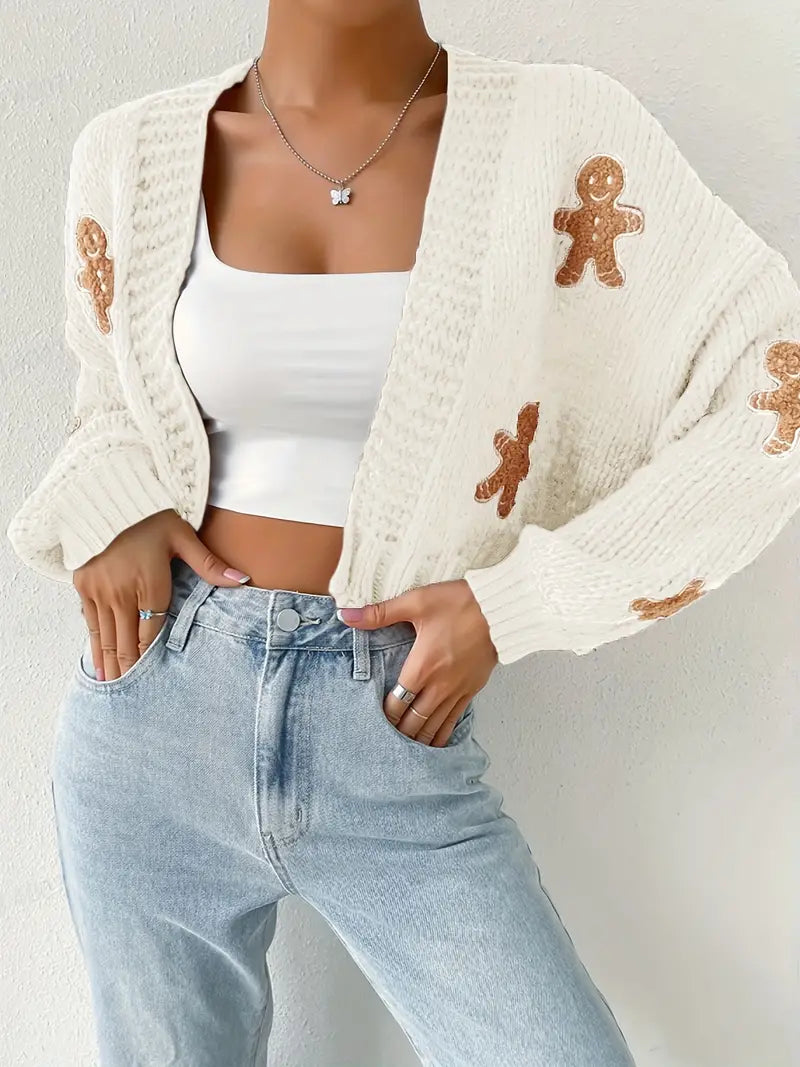 Gingerbread Man Crop Knit Cardigan