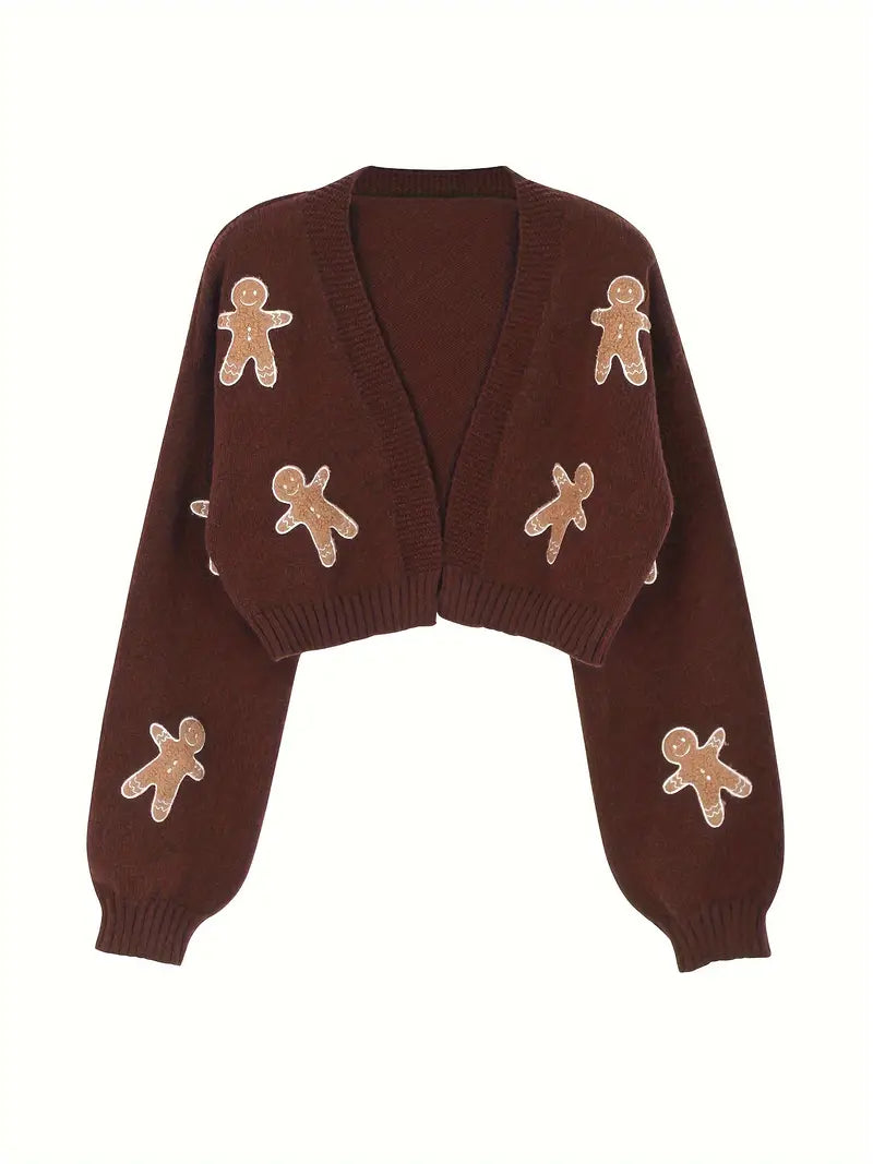 Gingerbread Man Crop Knit Cardigan