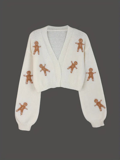 Gingerbread Man Crop Knit Cardigan