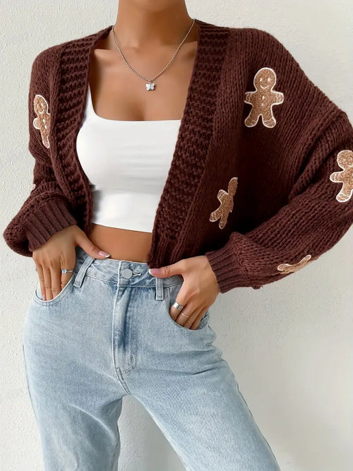 Gingerbread Man Crop Knit Cardigan